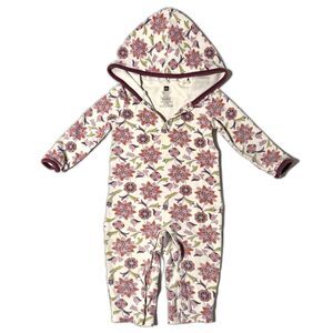 Tea Collection, Girl's Cotton Plum Floral Hooded Coverall, 12-18M Light-weight